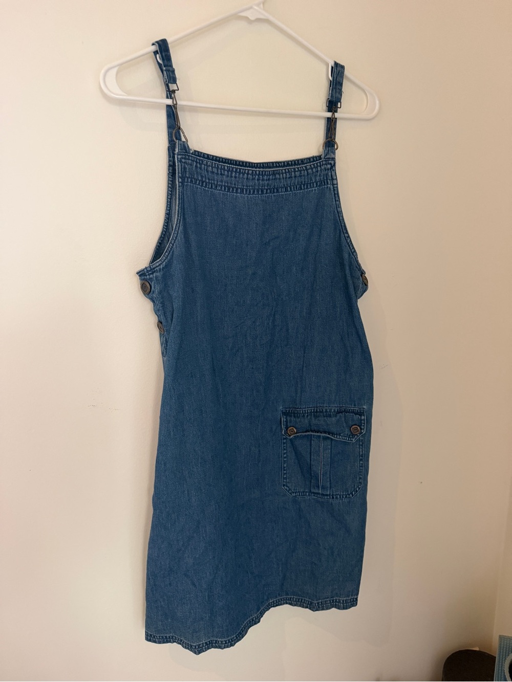 Blue Denim Pinafore Dress - Casual Pocket Overall